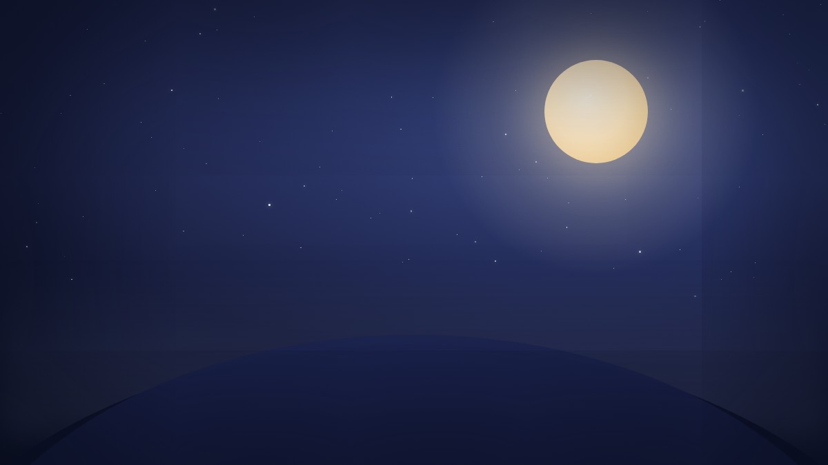 A serene deep-night sky with a soft glowing moon over quiet hills — a calming image for a wired, restless mind